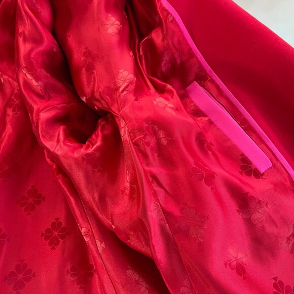 Kate Spade Foliage Plaid Sugarcoat Plush Wool Women’s Size Large Red Pink Black - Picture 8 of 9